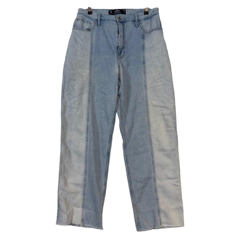 Hollister Ultra High Rise Dad Jean 11R Light Wash Two Tone Panel Raw Hem W30 Y2K